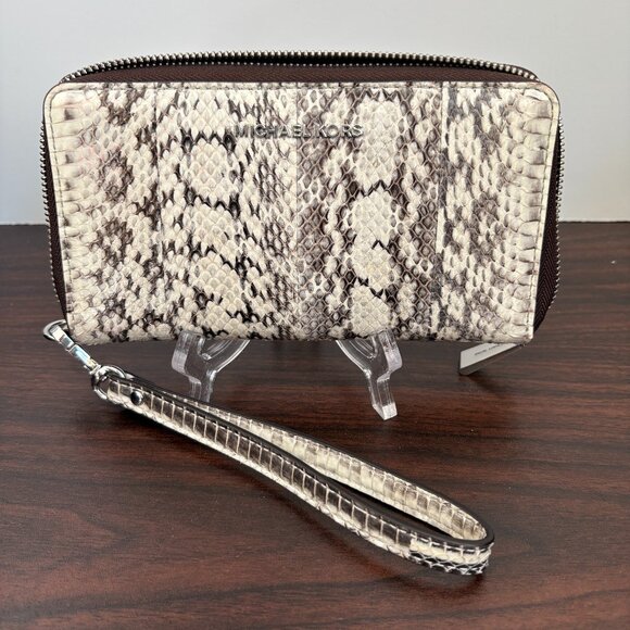 Michael Kors Handbags - Michael Kors Snakeskin Zip Around Wristlet Wallet
